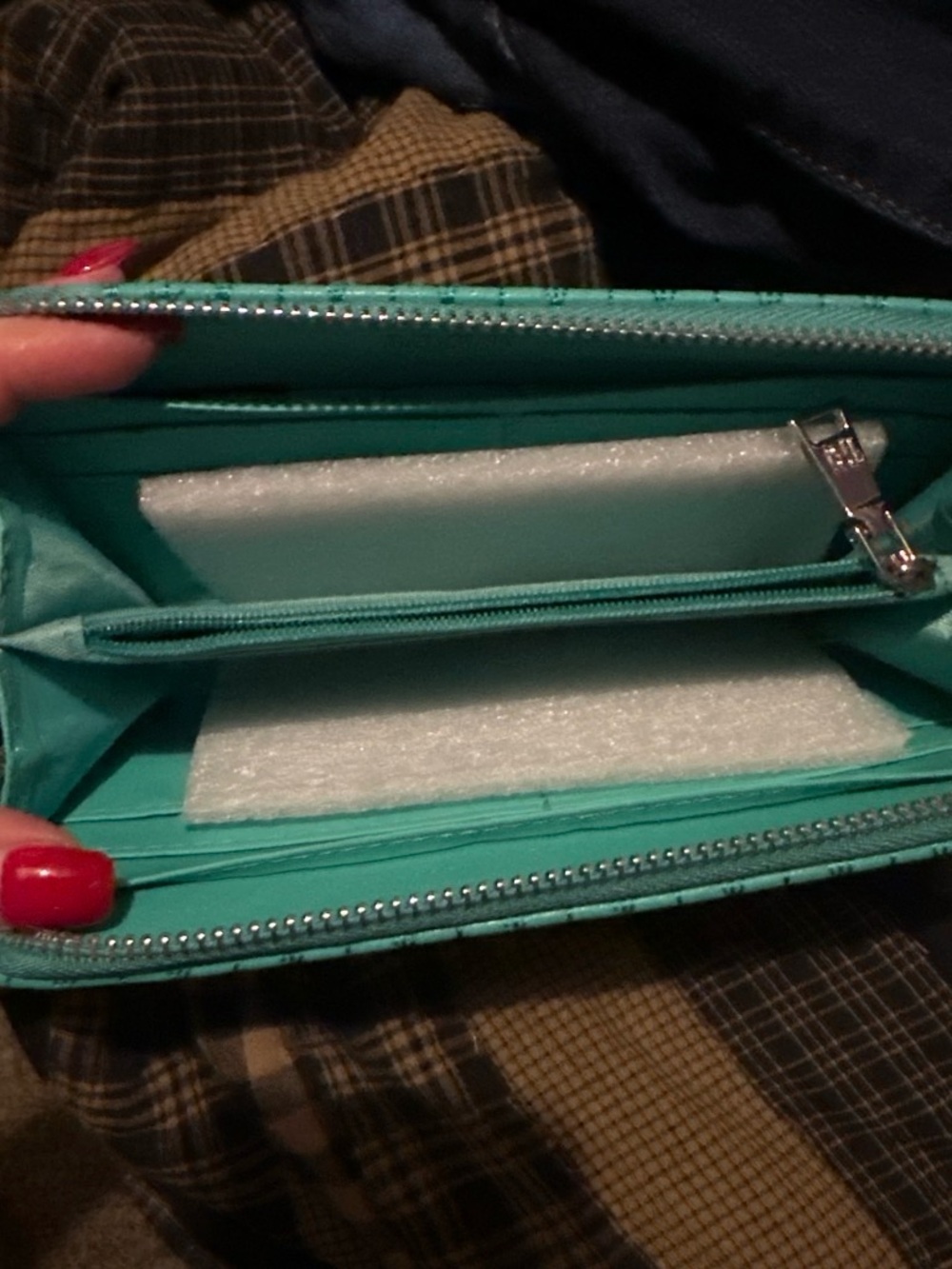 Zip-Around Turquoise Wallet with Interior Zip Pocket